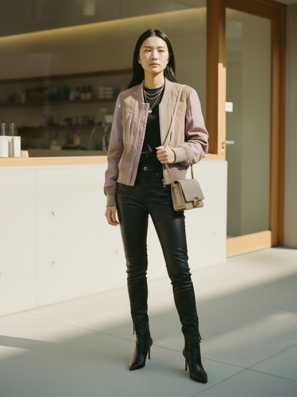 All Saints Craddock Suede & Leather Jacket Pink Fig 0